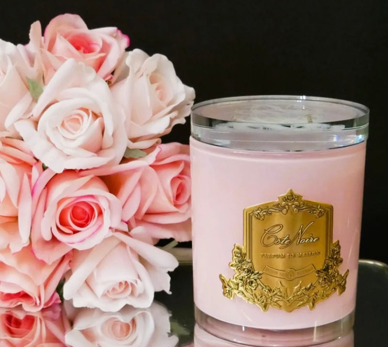 PINK VESSEL CANDLE IN PINK CHAMPAGNE WITH CRYSTAL GLASS LID