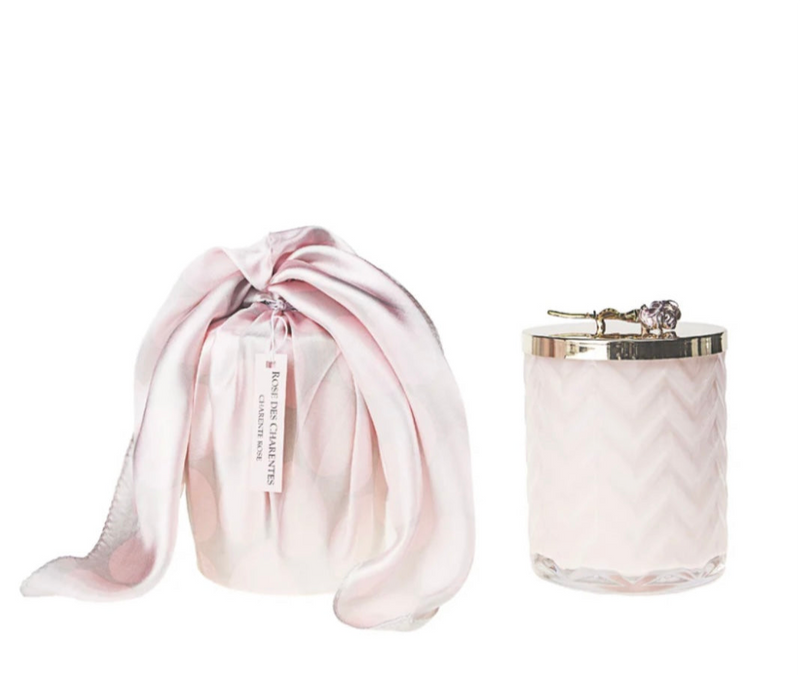 HERRINGBONE CANDLE WITH SCARF - PINK - ROSE LID