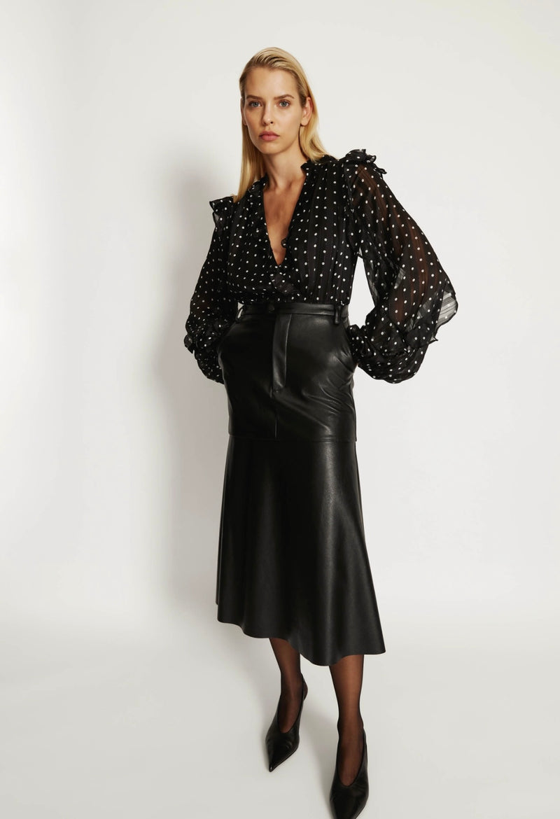 Kindra Vegan Leather Skirt In Black