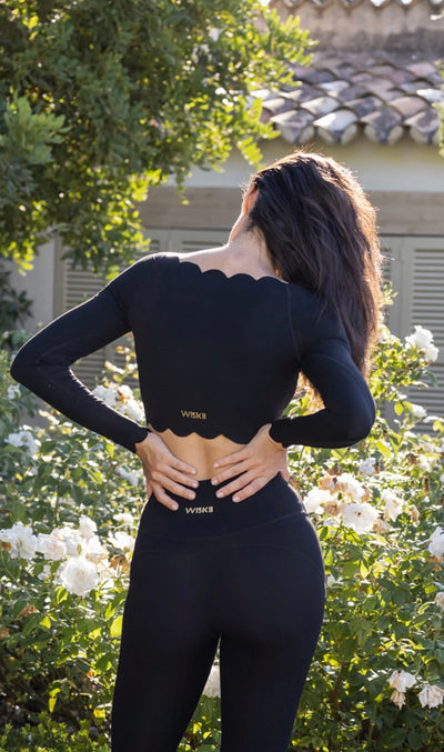 BLACK OFF SHOULDER LONG SLEEVE CROP TOP