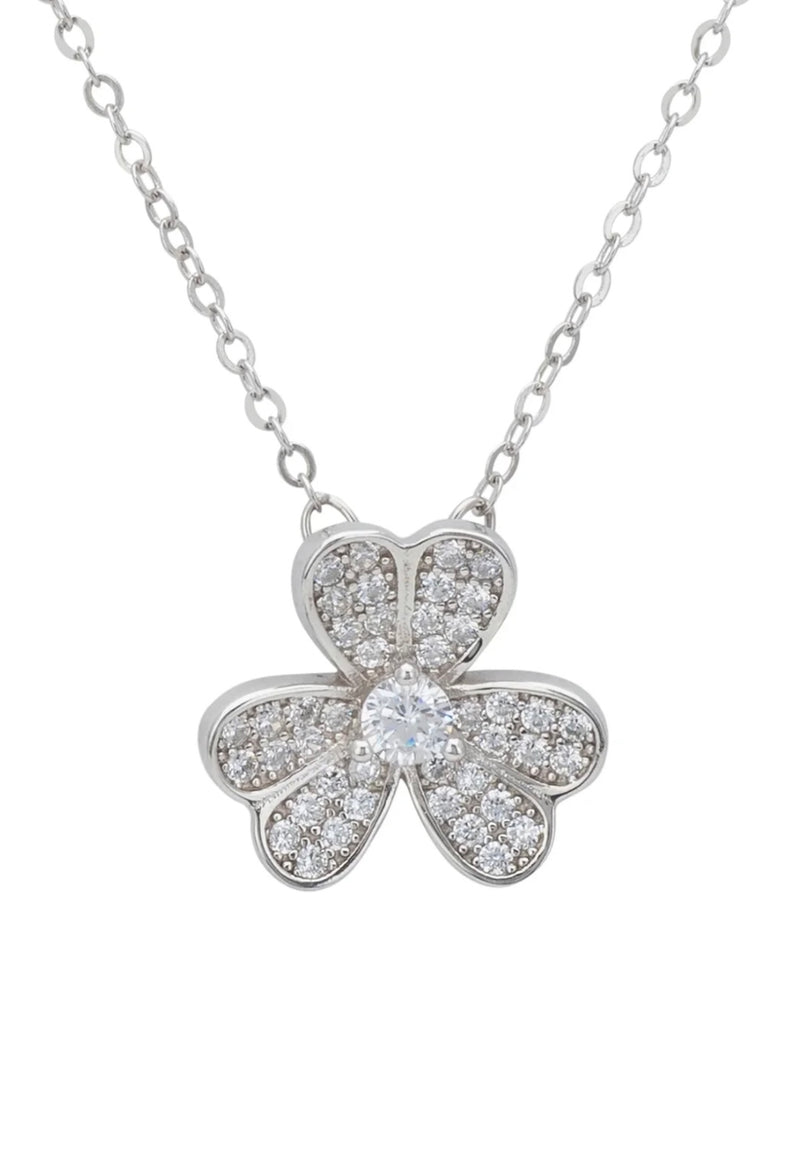 SHAMROCK FLOWER PENDANT NECKLACE SILVER