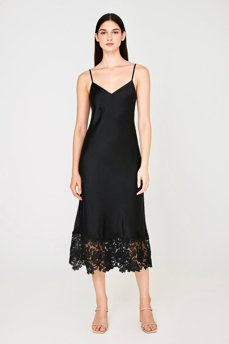 Black Satin Dress With Lace