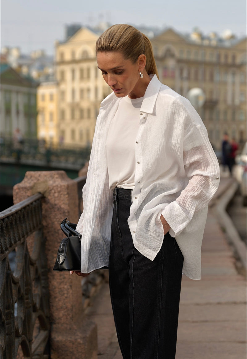 White Viscose Shirt With Shimmer