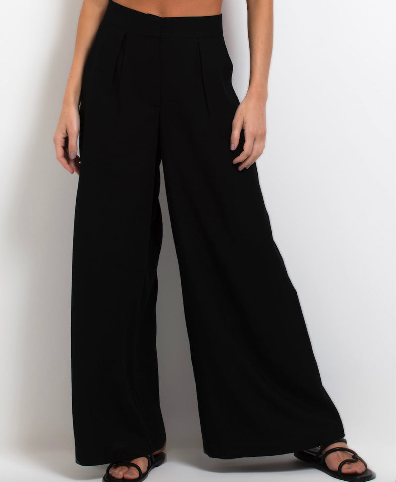 BLACK LINEN WIDE LEG PANT