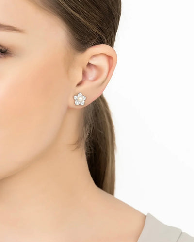 FORGET ME NOT PEARL STUD EARRINGS SILVER
