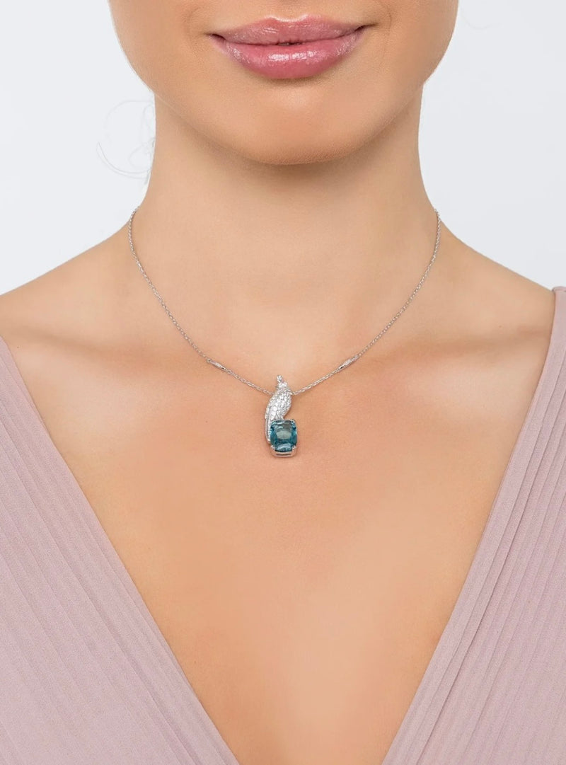 CRESTED LOVE BIRD PENDANT NECKLACE LONDON BLUE TOPAZ SILVER