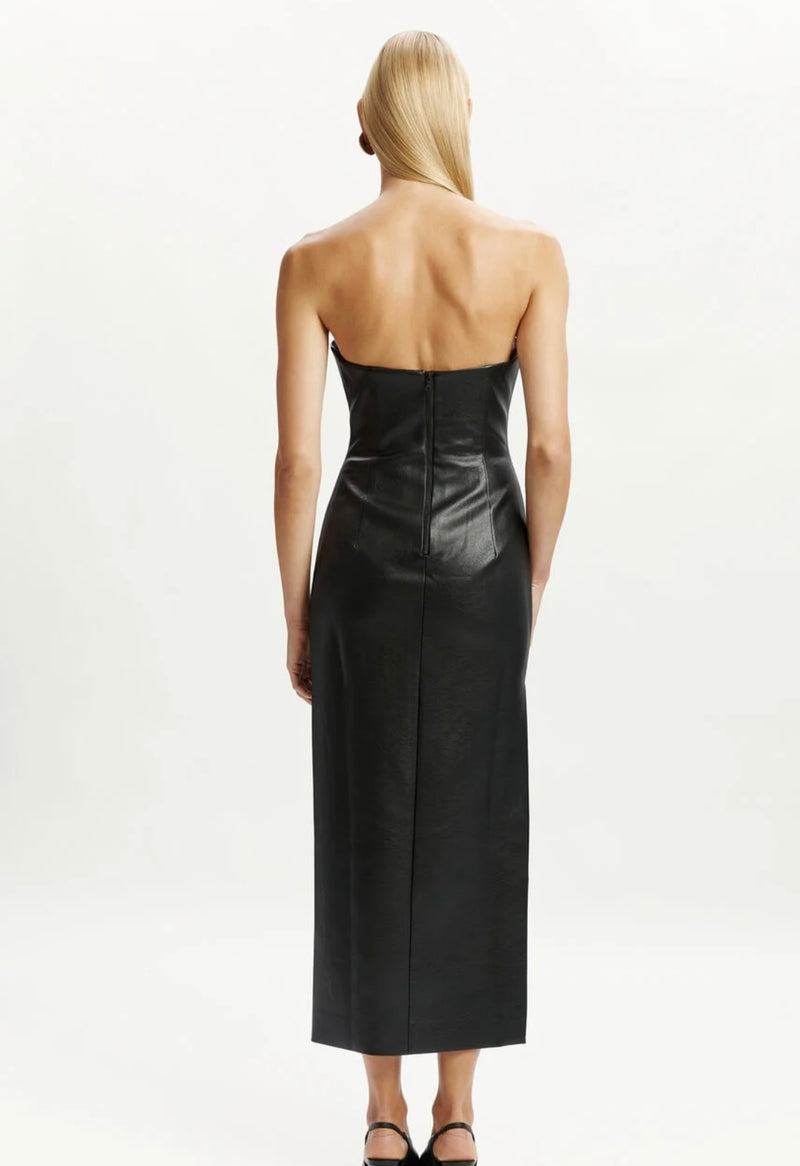 Eleni Vegan Leather Midi Dress In Black