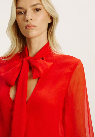 Solace Tie Front Blouse In Deep Red