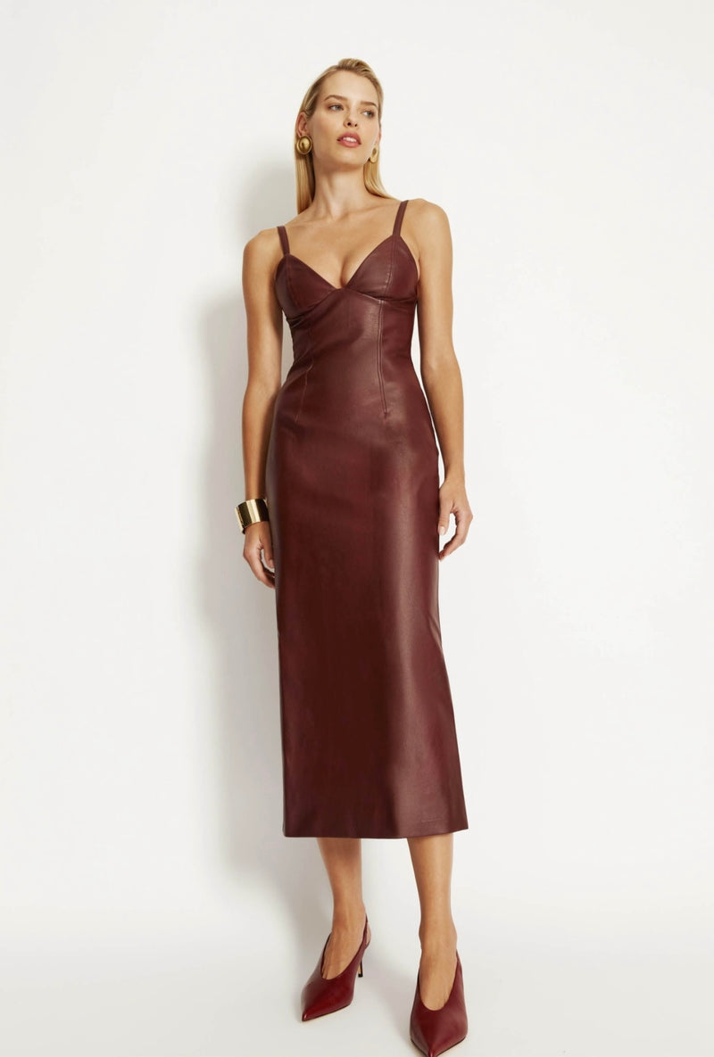 Estine Vegan Leather Dress In Burgundy