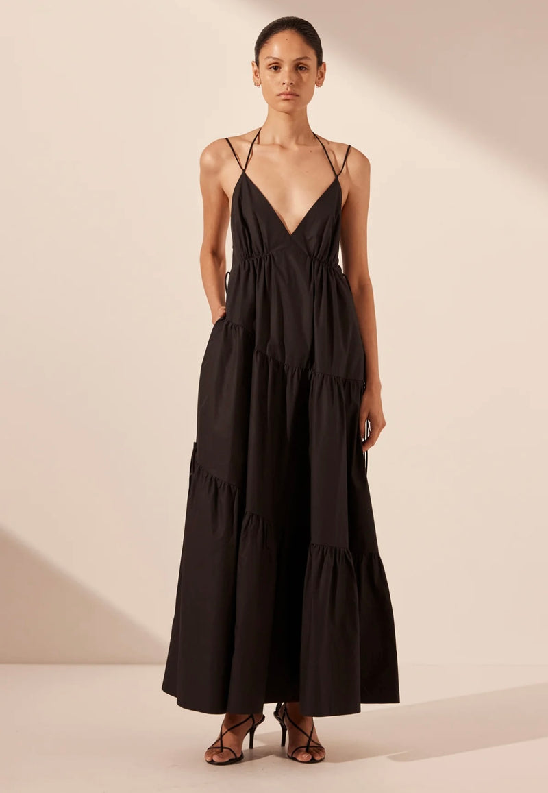 Black Maiori Tiered Maxi Dress