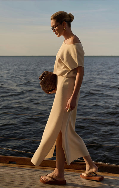 Beige Top with Dolman Sleeve