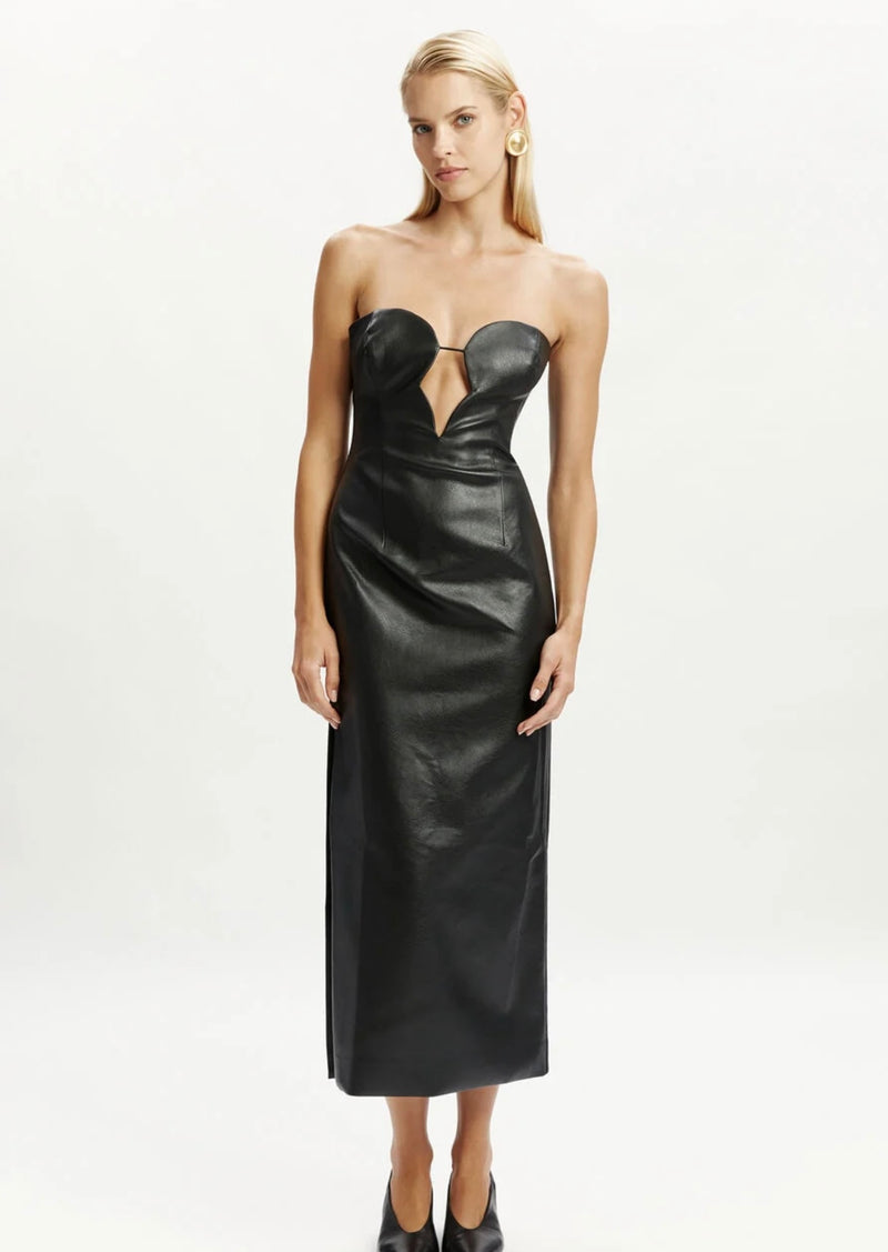 Eleni Vegan Leather Midi Dress In Black