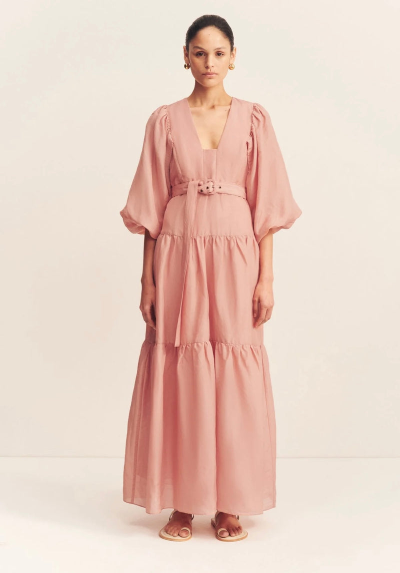 Celeste Plunged Tiered Maxi Dress - Rose