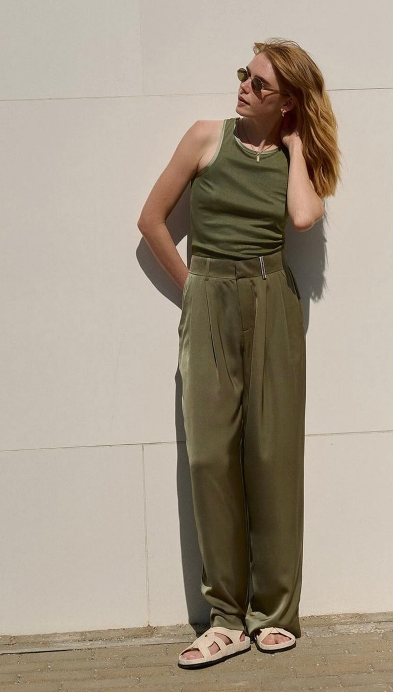 Khaki Satin Pants