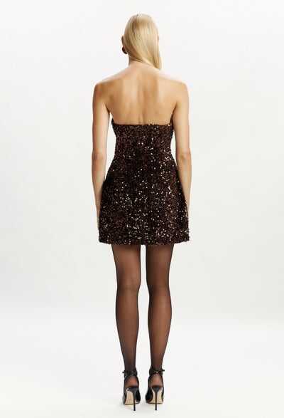 Helene Sequin Mini Dress In Chocolate