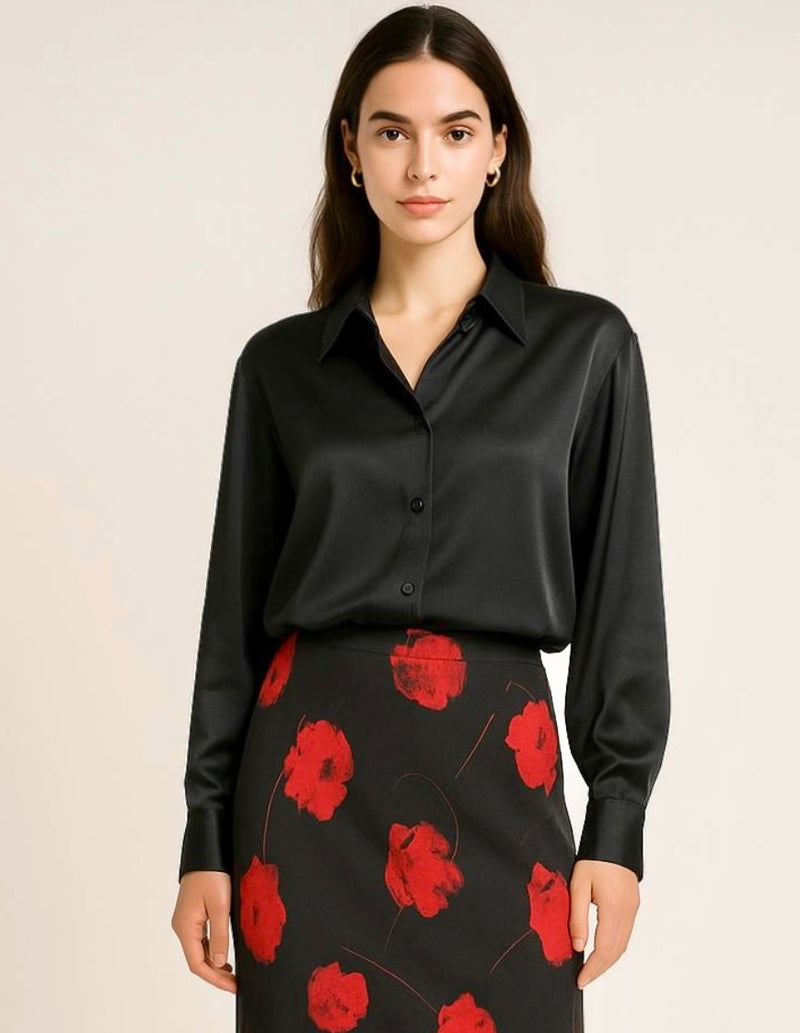 Black Flower Silk Skirt