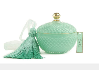 ROUND ART DECO CANDLE - TIFFANY BLUE & GOLD - PERSIAN LIME