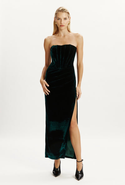 Everlasting Velour Midi Dress In Emerald Green