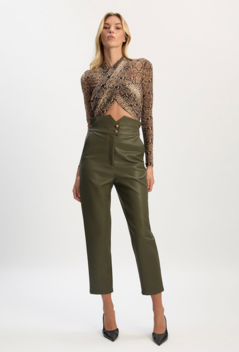Olive Aster Vegan Leather Pant