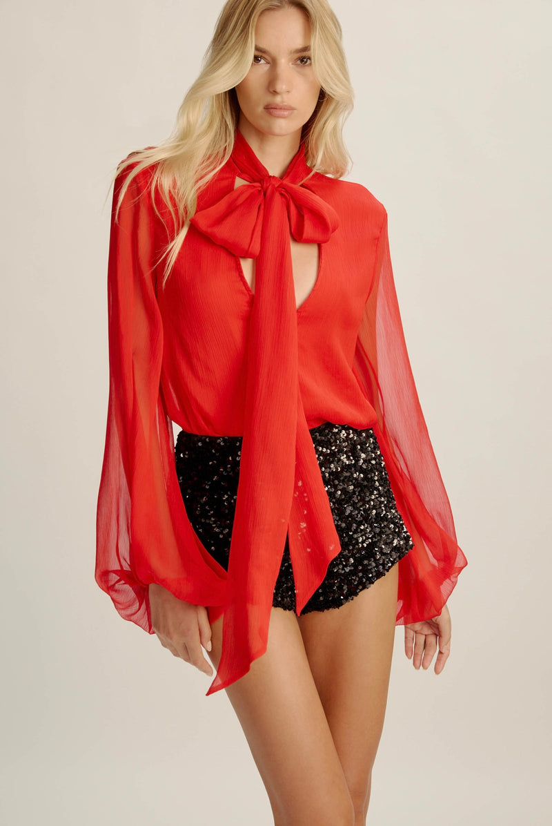 Solace Tie Front Blouse In Deep Red