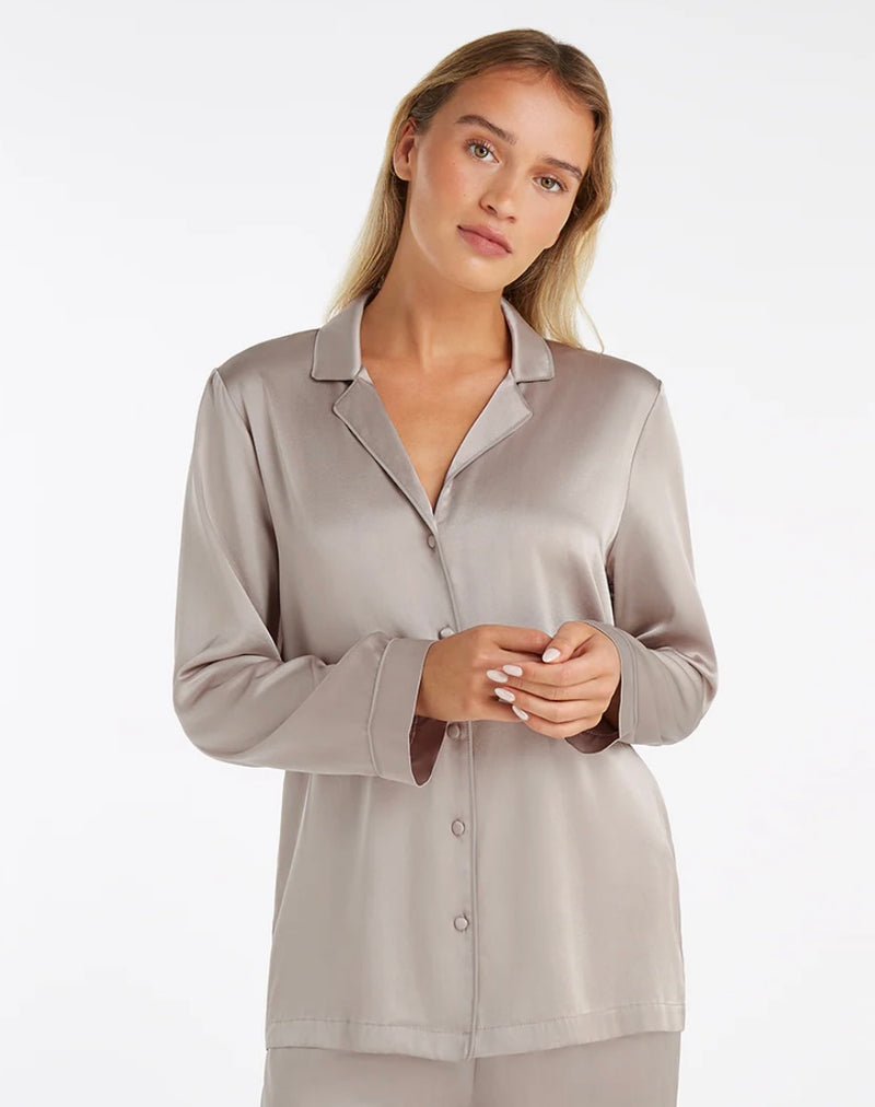 Beige/Grey Long Silk PJ Set