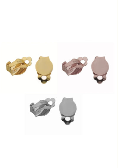 FLOWER LARGE STUD CLIP ON EARRINGS SILVER