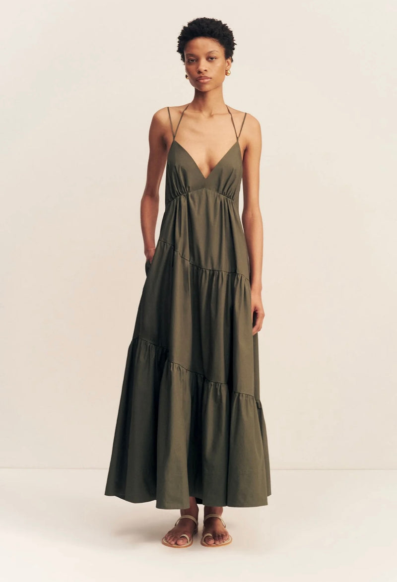 Army Green Maiori Cotton Maxi Dress