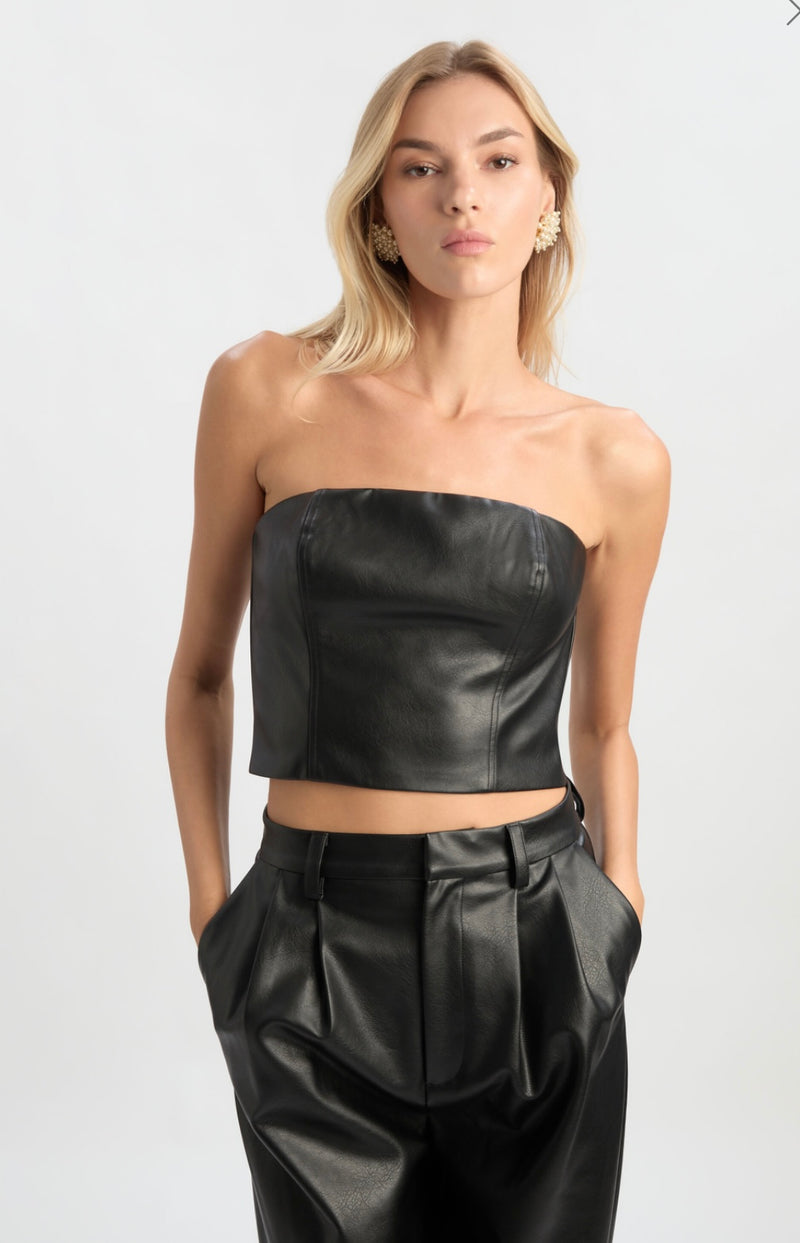 Black Kelsa Vegan Leather Top