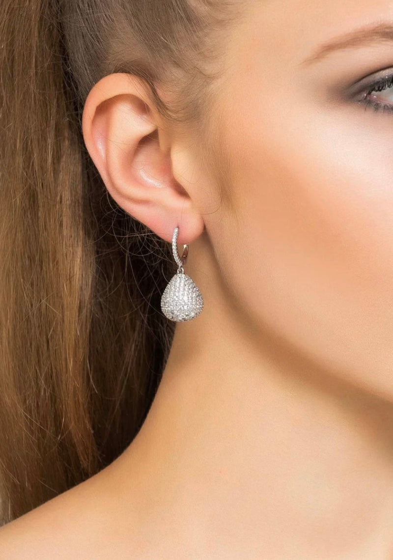Valerie Pear Drop Gemstone Earrings Silver White Cz