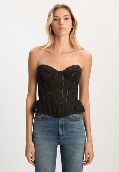 Cristo Strapless Lace Bustier In Black