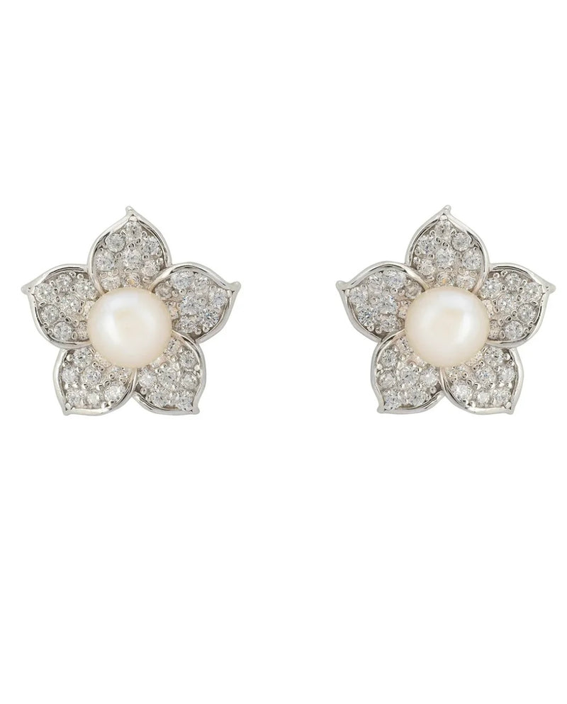 FORGET ME NOT PEARL STUD EARRINGS SILVER