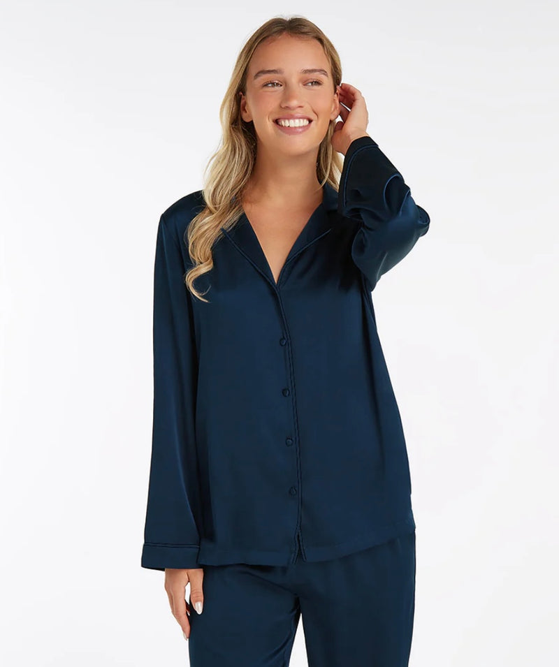 Navy Long Premium Silk PJ Set