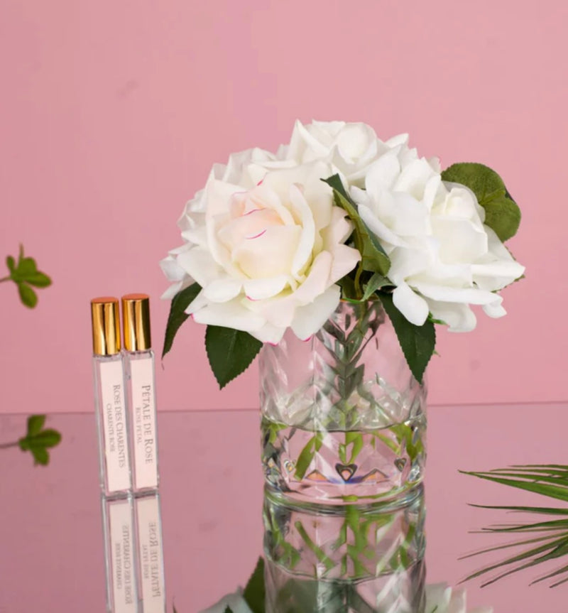 HERRINGBONE FLOWER - BLUSH & WHITE ROSES - CLEAR