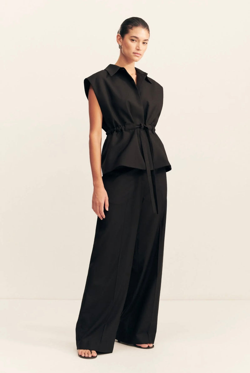 Black Castro Wide Leg Belted Pant
