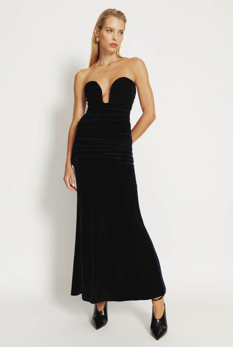 Elvira Velvet Maxi Dress In Navy