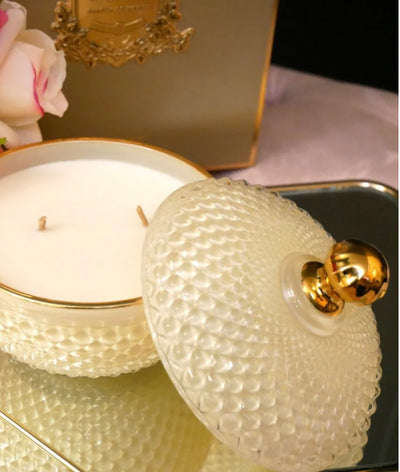 ROUND ART DECO CANDLE - CREAM & GOLD