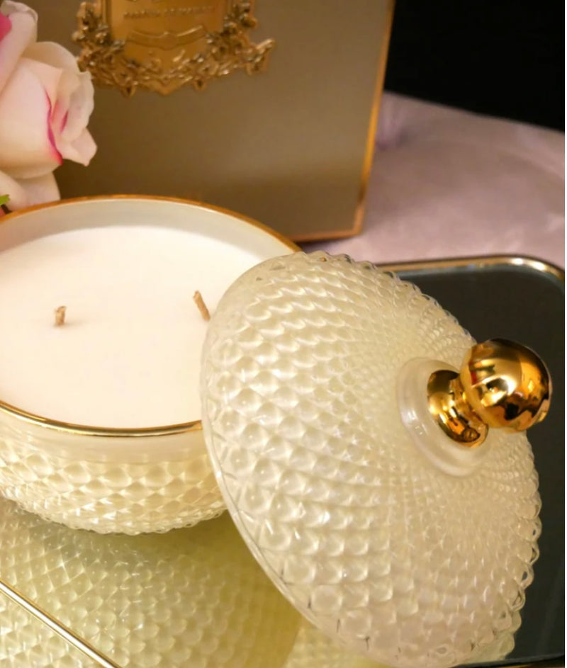 ROUND ART DECO CANDLE - CREAM & GOLD