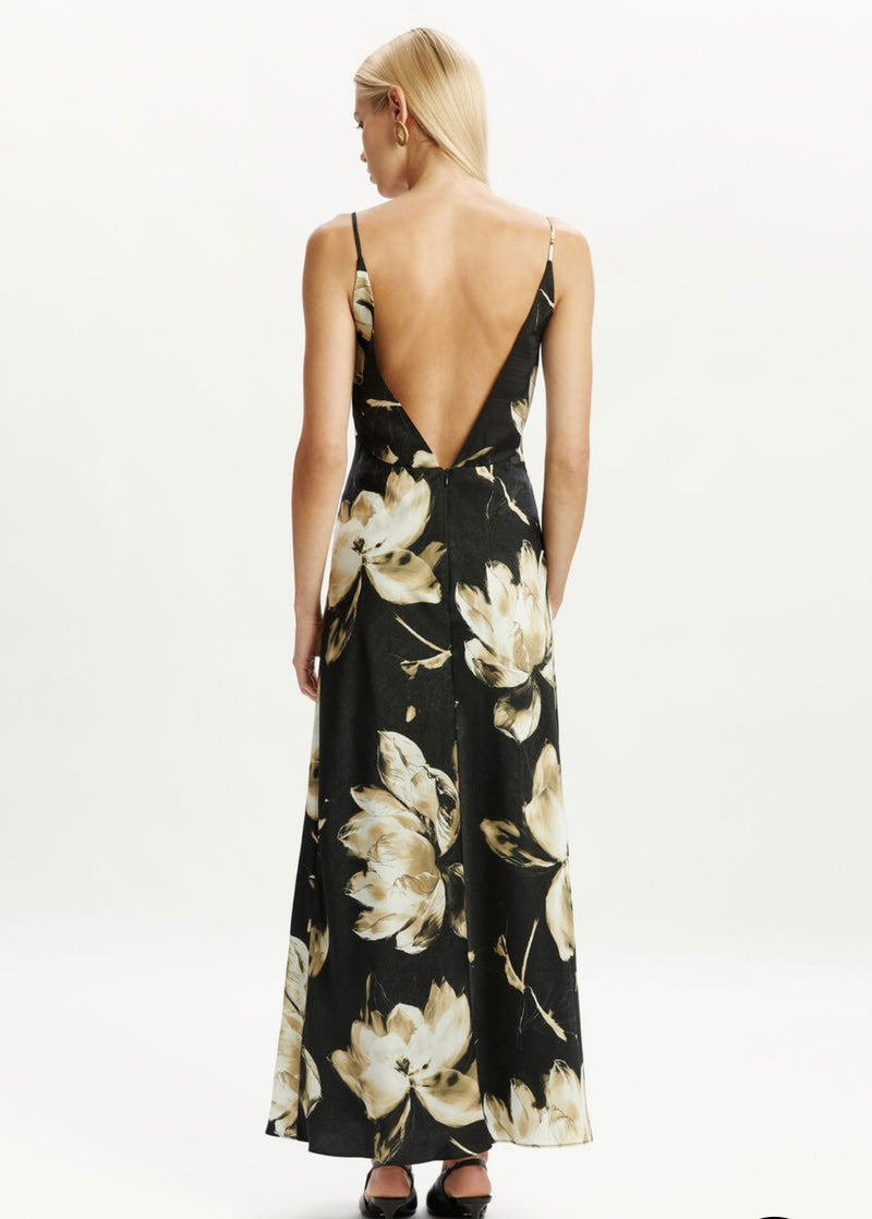 Capri Printed Slip Dress In Black Floral