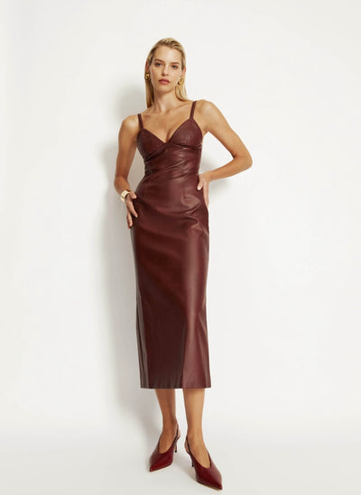 Estine Vegan Leather Dress In Burgundy