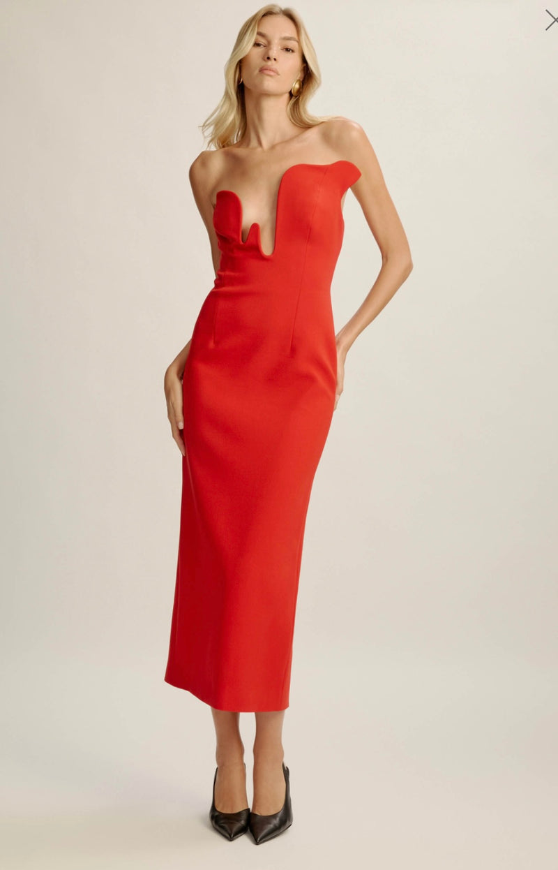 Rosalyn Midi Dress In Fire Red