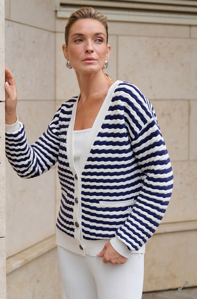 Cardigan White-Navy