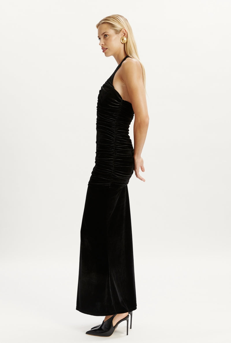 Elvira Halter Maxi Dress In Black