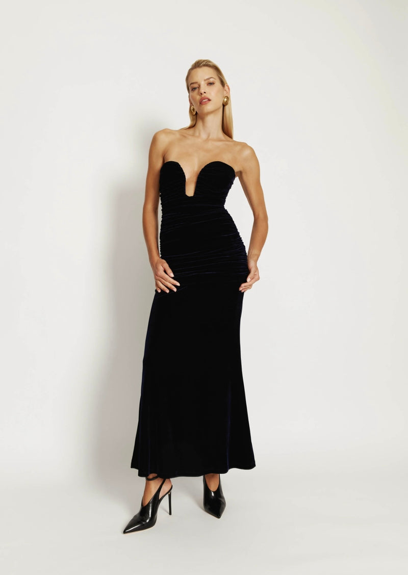 Elvira Velvet Maxi Dress In Navy
