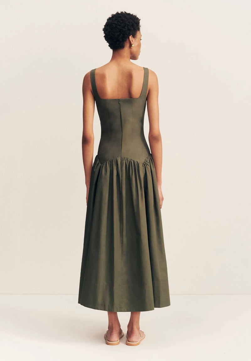 Maiori Square Neck Midi Dress - Army Green