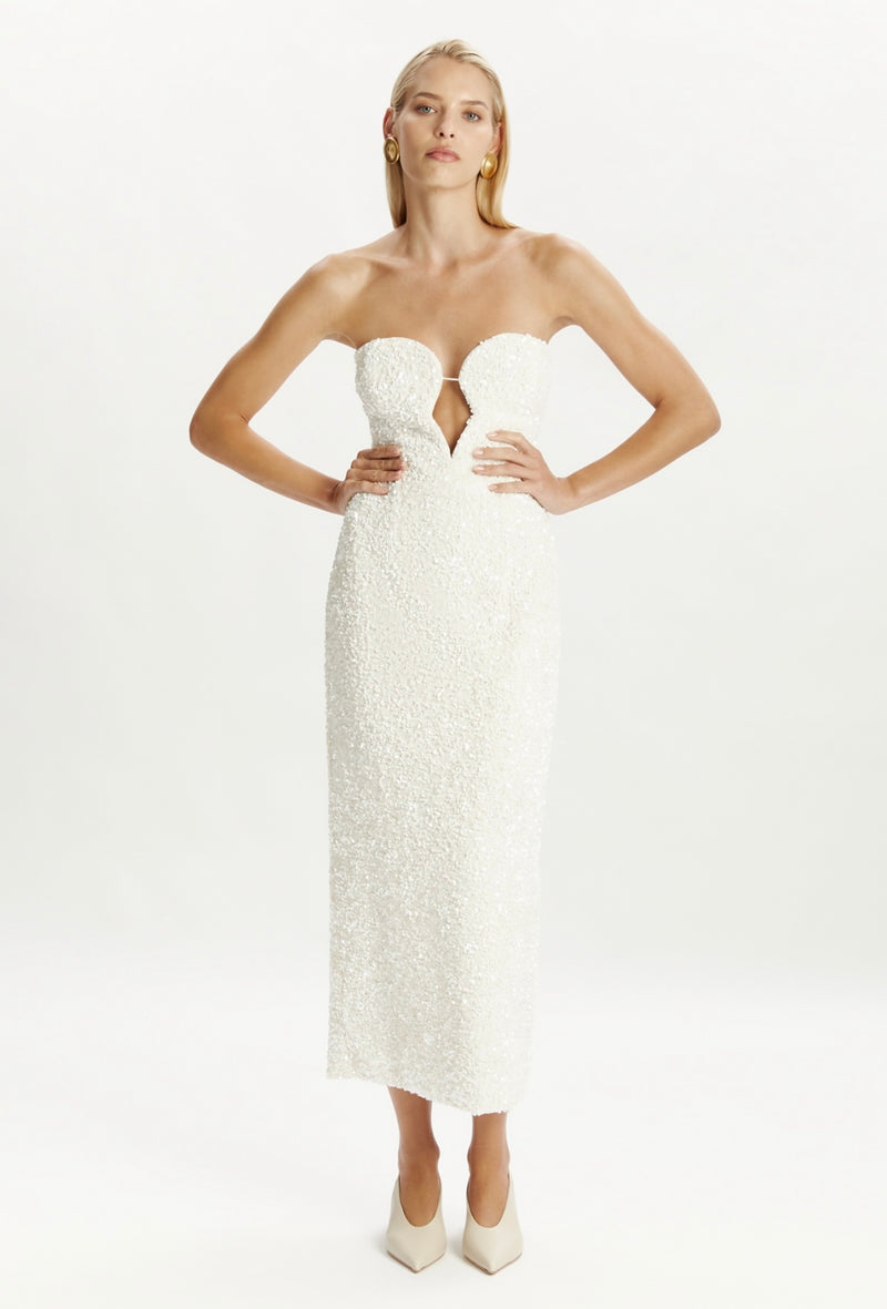 Braya Sequin Midi Dress In Ivory