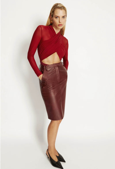 Aliyah Wrap Bodysuit In Burgundy