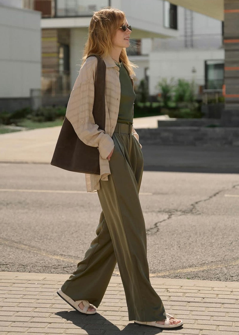 Khaki Satin Pants