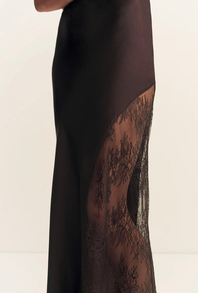 Allegra Cowl Lace Panelled Maxi Dress - Espresso
