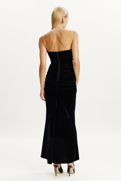 Elvira Velvet Maxi Dress In Navy
