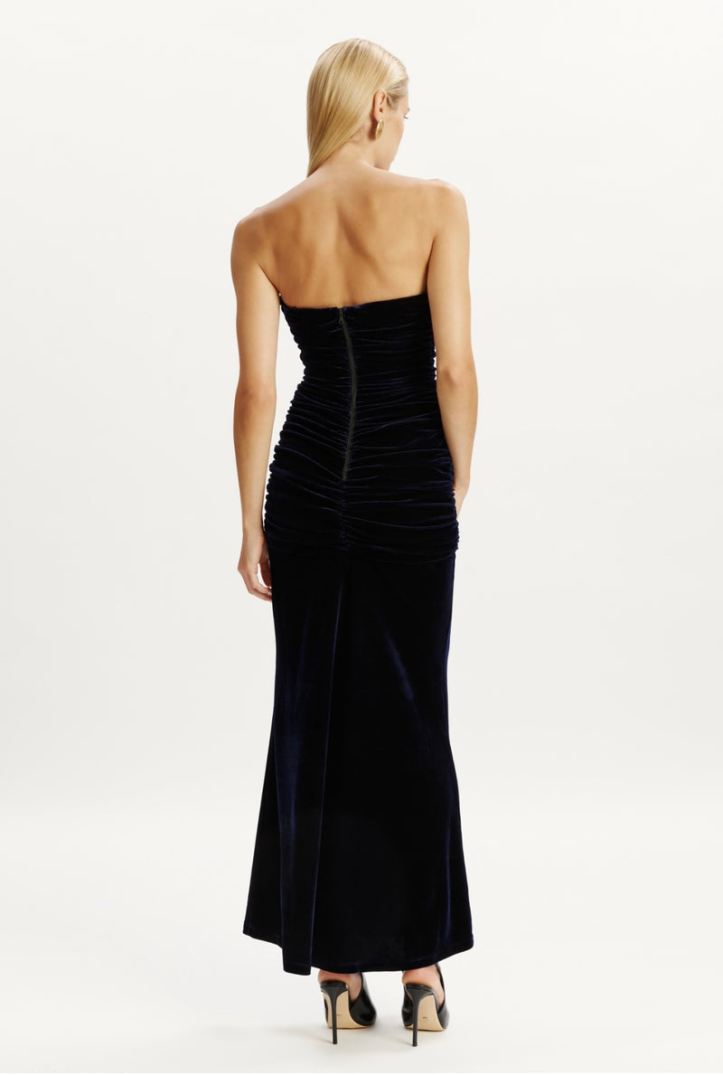 Elvira Velvet Maxi Dress In Navy